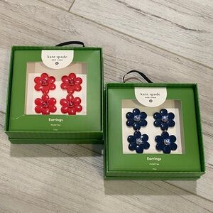 Kate Spade Cherry Red and Navy Blue Floral Earrings